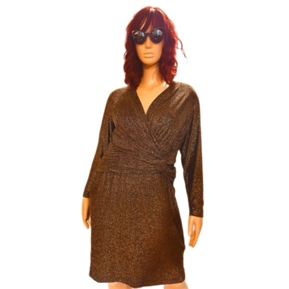 Calvin Klein Women's Metallic Faux-Wrap Sheath Dress - Picture 1 of 3